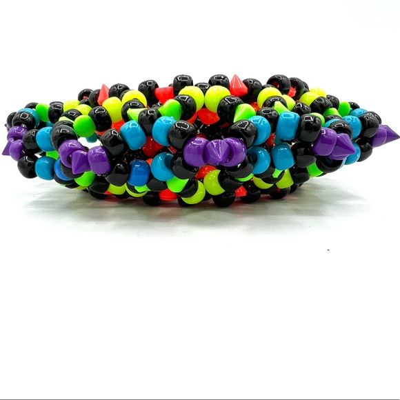 🖤🌈 “Neon Black Rainbow” Kandi Cuff - Picture 3 of 6